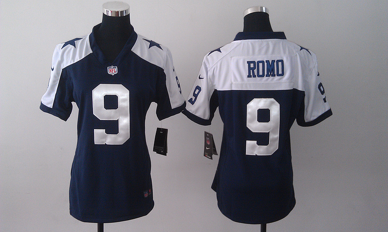 Womens Dallas Cowboys 9 Tony Romo Blue Nike Thanksgiving Jerseys